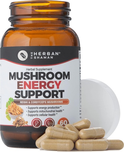 [BRSWY2YYCQCRSGT4] Mushroom Supplement Energy Support | Organic Mushroom Herbal Capsules with Reishi, Ginkgo, Rhodiola, Maca, Chinese Ginseng, CoQ10 + More (60 Capsules)