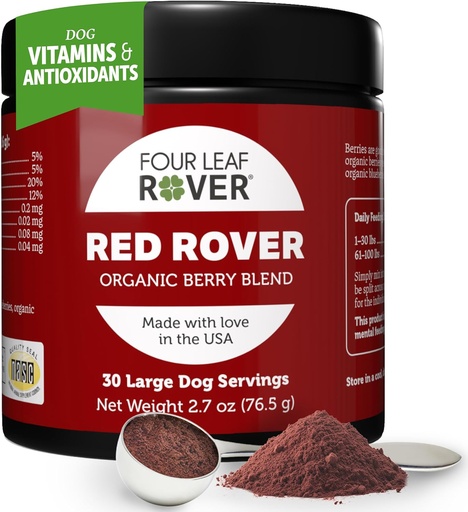 [BRSWYCT3O4MWEYI7] Four Leaf Rover Red Rover - Dog Urynary Tract Supplement - z witamin z ekologicznych jagód i jabłka - Dobre źródło polifenoli i przeciwutleniaczy - 30 dużych psów służby
