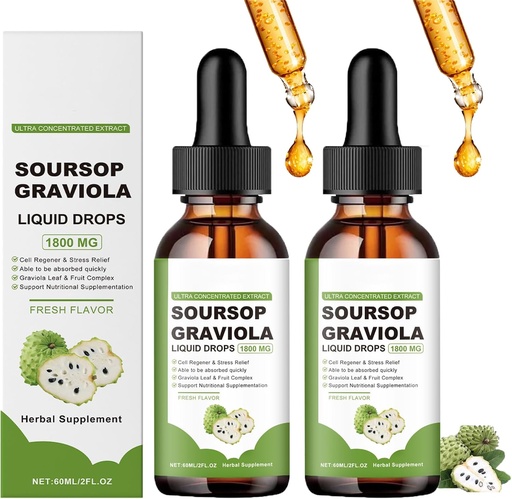 [BRSRABQBPMCBODY2] Naturesours Pure Organic Soursop Extract,Soursop Oil Organic for Cancer,Soursop Bitters Liquid,Soursop Graviola Liquid Drops 1800mg, Herbal Goodness, Natural Flavor (2)