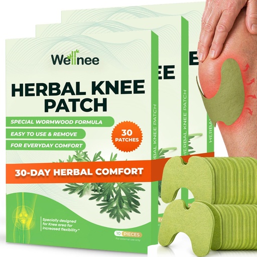[BRSRAEAEOQMG2ETX] Wellnee Original Herbal Knee Patch - Wellknee Plaster for Knee Support & Muscle Pain - Maximum Strength for a Temporary Relief - Adhesive Heat Patches Made with Natural Herbs for Wellness (30 Pads)