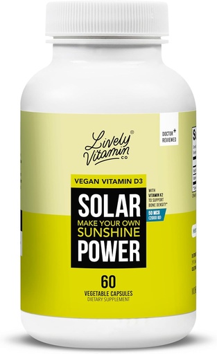 [BRSW2GL5BUJQMEIZ] LIVELY VITAMIN CO. Solar Power Vitamin D3 2000 iu - Patented Vitamin K - MK7 - Immune Balance - Brain Function - Mood - Heart - Stress - 60 Count