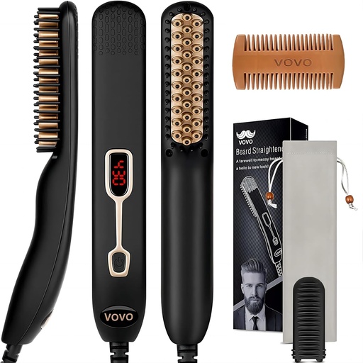 [BRSWYGAZDJ7RGCDP] VOVO Beard Straightener Comb Upgrade Professional 2 in 1 Men's Beard Straightening Heated Hair Straightening Brush Portable Anti-Burn 6 Temperature Adjustable with LED Display for Home and Travel