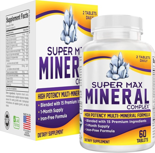 [BRSWGCAHO54GKA3Z] Super-MAX Multimineral Supplement (Iron Free) Multiminerals | High-Potency Multi Mineral Supplements (All-in-1) Minerals Formula | Mineral Complex | 1-Month Supply | 60 Tablets