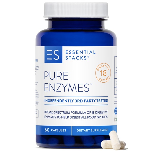 [BRSWGFQQBABA2HTX] Essential Stacks Pure Digestive Enzymes (Gluten, Dairy & Soy Free) - 18 Enzymes for Digestion incl. Amylase, Lipase & Lactase - Vegetarian & Non-GMO (60 Capsules)