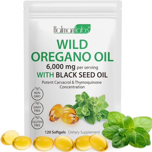 [BRSRAHY2A4IRMC3H] Oregano Oil Capsules,2 in 1 6000mg Oil of Oregano with Black Seed Oil, Wild Oregano Oil Immune and Antioxidant Support,Non-GMO,Gluten Free,120 Softgels (1 Bag)