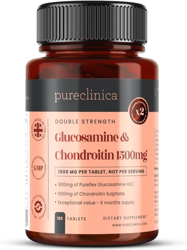 [BRSWGBQKOAMRE3DD] pureclinica High Strength 1500mg Glucosamine HCL & Chondroitin x 180 Tablets