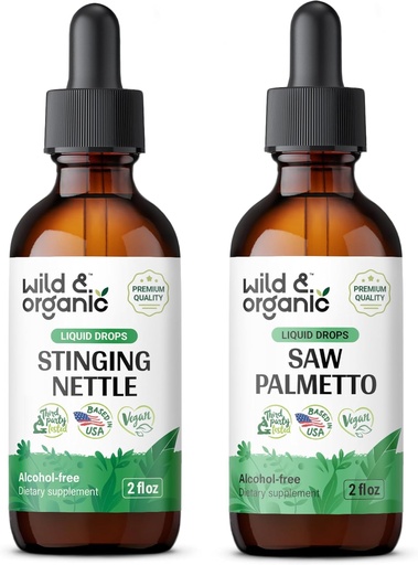 [BRSRAGI7OQBQECQZ] Wild & Organic Stinging Nettle Root Tincture 2 fl oz & Saw Palmetto Tincture 2 fl oz
