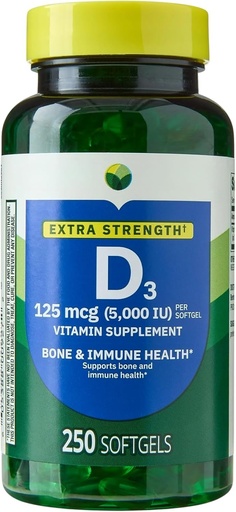 [BRSROBAPBMPRQCDF] Vitamin D3 5000 IU (125 mcg) Softgels – High Potency Vitamin D Supplement – Supports Bone & Immune Health – Easy-to-Swallow – 250 Softgels