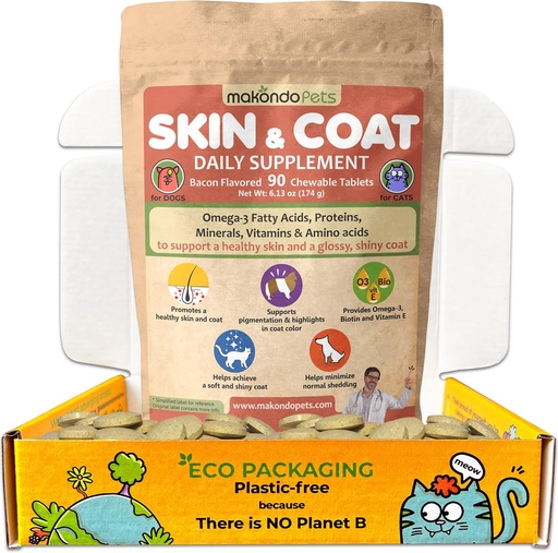 [BRSRMFD6CR7GKDIY] Skin and Coat Supplement with Fish Oil and Omega 3 for Dogs and Cats - Dog Itch Relief Pet Supplement for Shedding, Dry Itchy Skin and Allergies - Dog Allergy Treatment Vitamins (90 Tabs)
