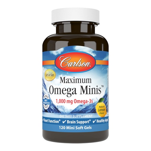 [BRSWGAT7DIIGGFD7] Carlson - Maximum Omega Minis, 1000 mg Omega-3s, Heart Function, Brain Support & Healthy Aging, Lemon, 120 Mini Softgels