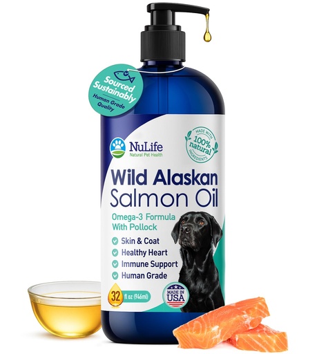 [BRSWGAAFCEBREG3U] Pure Wild Alaskan Salmon Oil for Dogs - Omega 3 Formula - Dog Fish Oil Liquid - Skin and Coat Supplement for Shedding - Dry Itchy Skin and Allergies - EPA + DHA Fatty Acids - 32 oz Pump Bottle