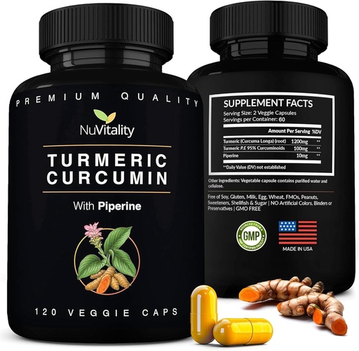 [BRSWKGQTCEBR633G] Turmeric Curcumin with Black Pepper Extract (Piperine) - 120 Veggie Tumeric Capsules - Premium 95% Standardized Curcuminoids - High Absorption & Potency - Joint Support Supplement
