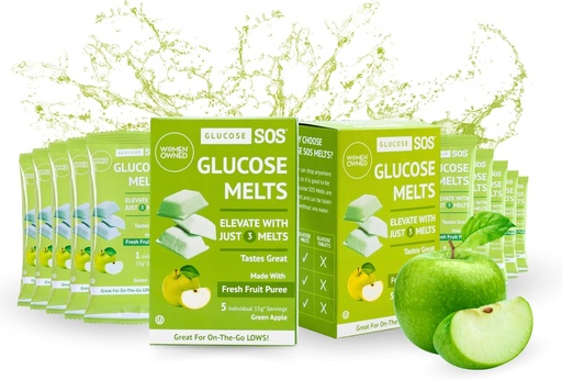 [BRSRAZD2OYCBOCY3] Glucose SOS Melts Made with Dextrose Powder Natural Fruit Puree Sugar, Glucose Tabs, Sports Supplement, Fast Acting Tablets with 10 Individual 15g Servings of Green Apple