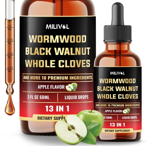 [BRSRAGA7CQBQKHQV] 13in1 Wormwood Liquid Drops - 1900mg Black Walnut Wormwood Liquid Extract with Whole Cloves & More - 60 Day Supply - 2 Fl Oz