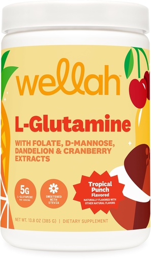[BRSRAA37A4GQAHTO] Wellah L-Glutamine Powder Tropical Punch (50 Servings) - 5g L-Glutamine Per Serving, Sweetened with Stevia
