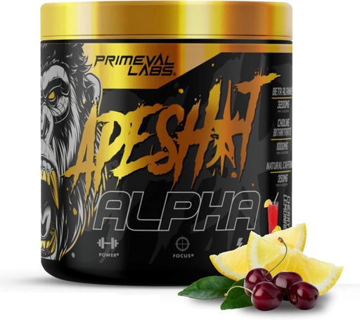 [BRSW2HAKCV7QOD3P] Primeval Labs Ape Alpha Natural Pre Workout for Men and Women "124; Padidinti ištvermę ir Focus" 124; 350mg Kofeino milteliai ® 124; Beta- Alanine ® 124; L citrulinas ® 124; azoto oksido booster ® 124; Cherry Lemonade, 40 Servings