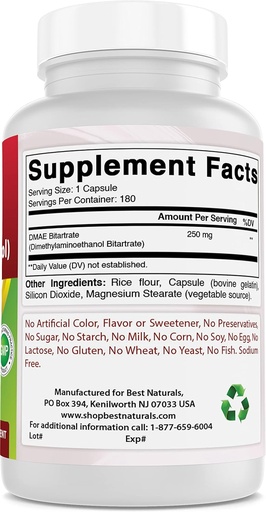 [BRSRMBA6BYNGC3I6] Best Naturals DMAE Supplement 250 mg & Vitamin B1 as Thiamine Mononitrate 100 mg