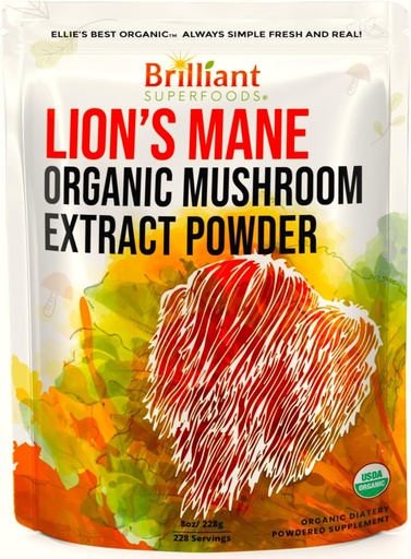 [BRSROAAEOYPBSCD3] Ellie's Best Lions Mane Mushroom Extract Powder Supplement Organic 228 Servings - Double Extracted for Highest Potency - Dissolves in Coffee, Tea, Juice etc. 8oz