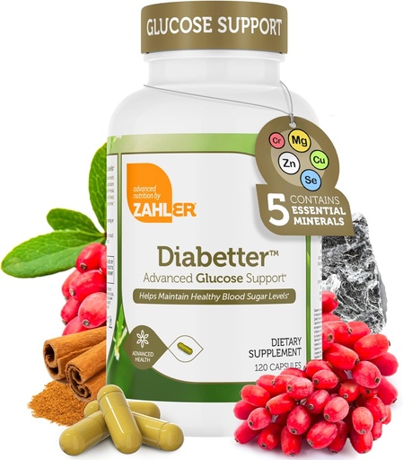 [BRSWKH3ZCF6R4YAZ] Zahler Diabetter, Advanced Glucose podpora dodatek s cimetom, Certified Kosher, 180 Kapsule