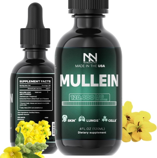 [BRSRAFAQABYWAYLX] Mullein Drops for Lungs - Lung Cleanse & Detox - Mullein Leaf Extract for Lungs - Lung Detox for Smokers - Bronchial and Immune Support - Mullein Leaf Drops 4 Fl Oz