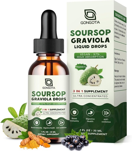 [BRSRAFQLBYMW2AL5] Soursop Graviola Liquid Drops, Organic Soursop Bitters with Elderberry & Turmeric for Cellular,Immune, Digestive Support, Herbal Extracts, Sugar Free/Gluten Free - 1 fl oz
