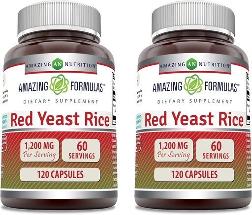 [BRSRMCYZAQHBG2DL] Amazing Formulas Red Yeast Rice 1200mg Per Serving Capsules Supplement | Non-GMO | Gluten Free | Made in USA (120 Count | 2 Pack)
