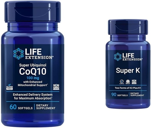 [BRSROAINPN7GKFDB] Life Extension Super Ubiquinol CoQ10 gelişmiş Mitochondrial Support & Super K, Vitamin K1, Vitamin K2 mk-7, Vitamin K2 mk-4