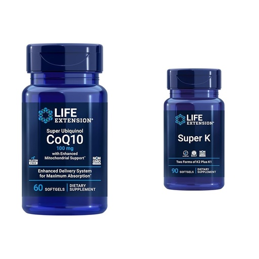 [BRSROAINPN7GKFDB] Life Extension Super Ubiquinol CoQ10 with Enhanced Mitochondrial Support & Super K, Vitamin K1, Vitamin K2 mk-7, Vitamin K2 mk-4