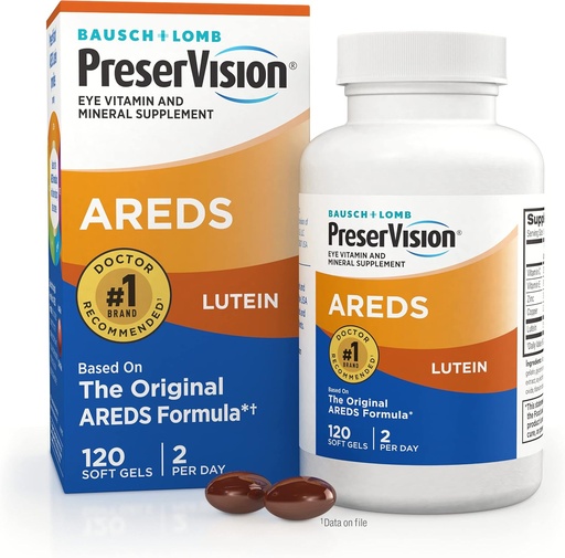 [BRSWIZAAOQGBEE34] PreserVision AREDS Vitamines oculaires, #1 Eye Doctor Marque recommandée, Multivitamine avec Lutéine, Vitamines C & E, Zinc et Suppléments en cuivre, 120 Softgels