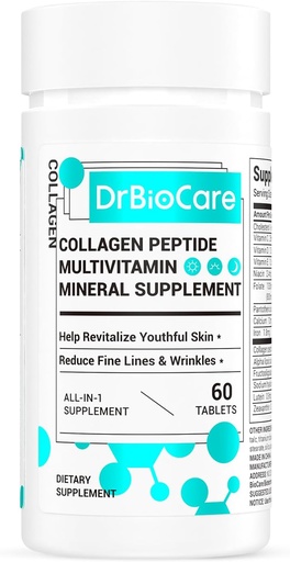 [BRSROCA2PN6AYDQ3] DrBioCare Kolagen Peptide za ženske, Beauty Vitamin & Mineral dodatek, vsebuje vitamin D3, Probiotiki za ženske & Kolagen Peptides,Vitamin B Complex,Vitamin E 60 Tablete