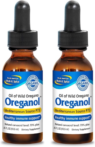[BRSROEI2CAFAAEI7] NORTH AMERICAN HERB & SPICE Oreganol - 0.45 fl oz, Pack of 2 - Unprocessed, Wild, Organic Oregano Oil - Mediterranean Source P73 - Non-GMO - 388 Total Servings