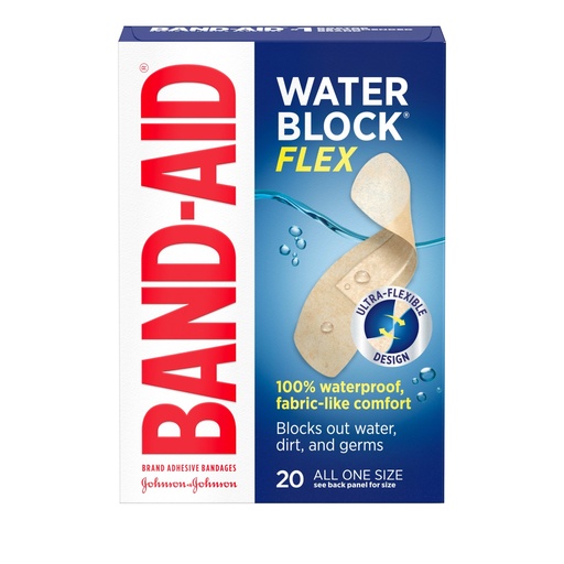 [BRSWYAD4CMCB6DLZ] BAND-AID Brand Water Block Flex Adhesive Bandages, All One Size, 20 Count | 100% Waterproof Protection, Sterile Wound Care for Minor Cuts, Scrapes & Burns, For First Aid Kits, Ultra-Flexible Design