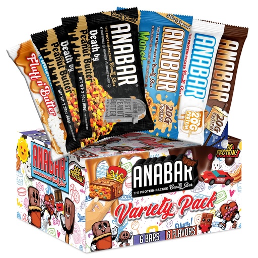 [BRSRAZYNCAIRQ236] Anabar Protein Bar, The Sampler Pack, The Protein-Packed Candy Bar, World's Best Tasting Protein Bar, No Sugar Alcohols, High Protein, Amazingly Delicious, 20 Grams of Protein (6 Bars, Original Variety)