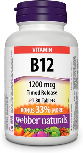 [BRSWIED5BIARSG3O] Webber Naturals Vitamin B12 Timet Release 1200mg 80 tabletter