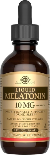 [BRSWIEIYOQMAEALG] SOLGAR Liquid Melatonin 10 mg, Natural Black Cherry Flavor - 2 fl oz - Great for Jet Lag - Vegan, Gluten & Dairy Free, Kosher - 59 Servings