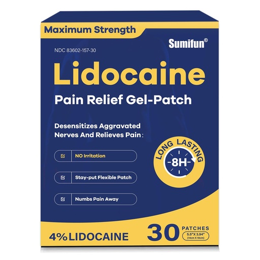 [BRSROFQ7CR4BQCL2] Sumifun 4% Lidocaine Pain Relief Patches 30 Count Maximum Strength Numbing Gel Patch for Back Knee Neck Joint Ache Muscle Soreness Topical Analgesic