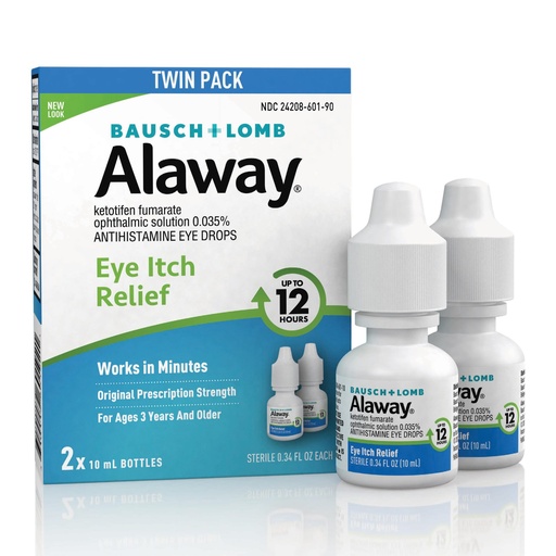 [BRSWKYABOYPGGDQZ] Alaway Antihistamine Eye Drops, 12-Hour Itch Relief, 0.34 Fl Oz 2-Pack