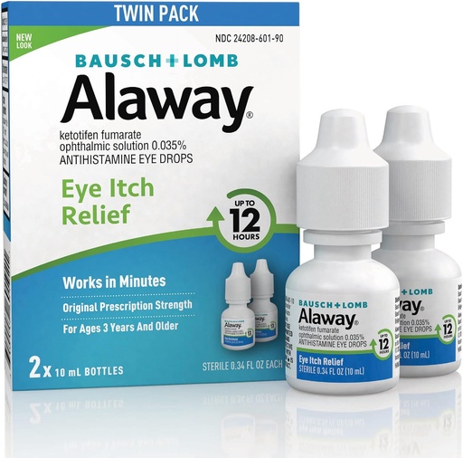[BRSWKYABOYPGGDQZ] Alaway Antihistamine gouttes oculaires pour les yeux démangeaisons, à action rapide, jusqu'à 12 heures de soulagement des démangeaisons oculaires, formule cliniquement testée sur ordonnance-force, 0,34 Fl Oz (paquet de 2)