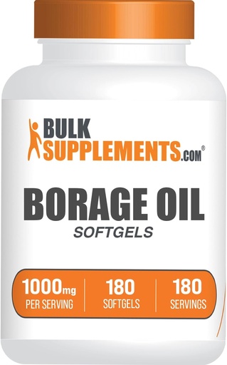 [BRSROBADOIJWCADV] BulkSupplements.com Borage Oil Softgels - Gamma Linolenic Acid Supplement, Borage Oil Supplements, Borage Oil 1000mg - Glutenfrei, 1 Softgel pro Servierung, 180 Zähler (Pack von 1)