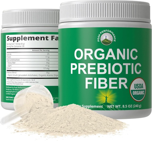 [BRSWYA36BAJQ2ETO] Organic Prebiotic Fiber 3-in-1 Vegan Powder for Gut Health. USDA Organic Raw Whole Food Plant Based Prebiotics Digestive Supplement with Organic Inulin (Jerusalem Artichoke), Acacia Fibers, SunFiber