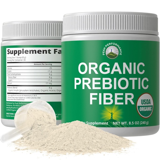 [BRSWYA36BAJQ2ETO] USDA Organic Prebiotic Fiber 3-in-1 Vegan Powder for Gut Health - Raw Whole Food Plant Based Prebiotics Digestive Supplement with Inulin (Jerusalem Artichoke), Acacia Fibers, SunFiber 240g