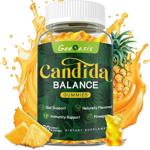 [BRSRAAA7C5YWKA37] Candida Support Oregano Oil Gummies, Candida Cleanse Detox Supplement for Women & Men, Support Gut Health & Immune Support, Natural Pineapple Flavor, 60 Count