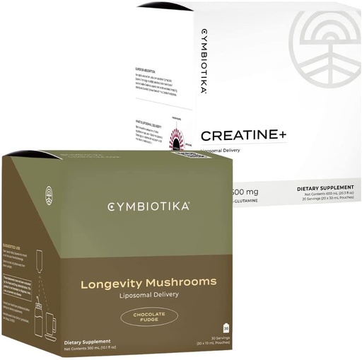 [BRSROZYLAAHQYE3G] CYMBIOTIKA Liposomal Mushroom Supplement & Creatine+ Bundle, Lion's Mane, Turkey Tail, B-Vitamins, Cordyceps & Reishi Mushrooms, Amino Energy, Recovery, & Muscle Mass