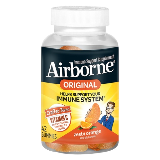 [BRSWKF37OIDAAF3O] Airborne Immune Support Gummies, Zesty Orange Flavor, 42 ct - 750 mg Vitamin C + Vitamins A, D & E + Zinc, Selenium, and Manganese | with Herbal Blend | Naturally Flavored