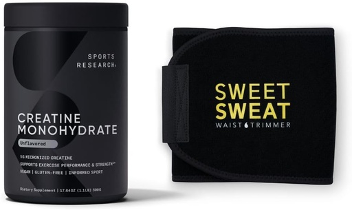 [BRSROAIPOEFWCYLF] Sports Research Creatine Monohydrate and Sweet Sweat Waist Trimmer - Black and Yellow (Large)