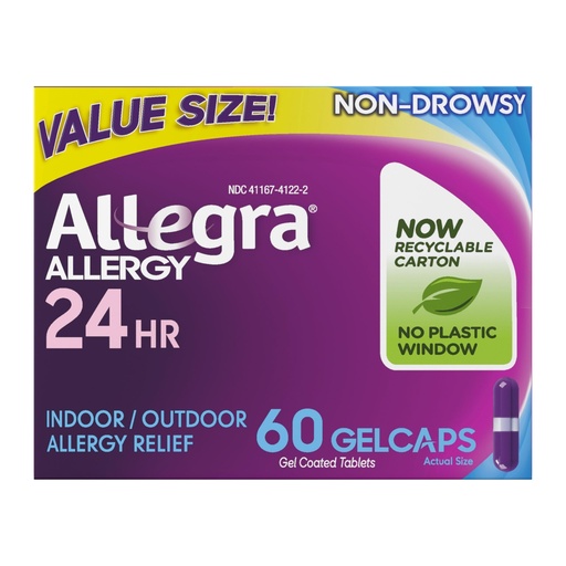 [BRSWKED4AIMBCADU] Allegra Adult 24-Hour Allergy Relief Gelcaps, Non-Drowsy Indoor and Outdoor Allergy Medicine, 180 mg Fexofenadine HCI Antihistamine Pill, 60-Count