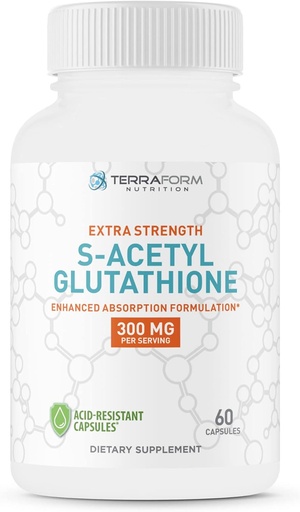 [BRSW2A36AEDQ4EIU] TerraForm Nutrition Extra Strength S-Acetyl Glutathione 300mg – 60 Acid-Resistant Capsules - Premium Glutathione Supplement - Highly Bioavailable & Stable Form SAG Supplement – Made in USA