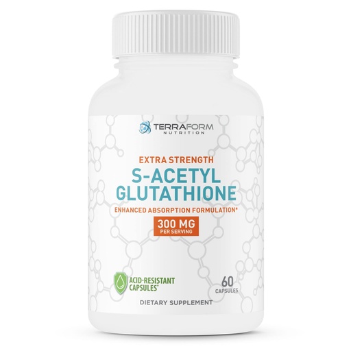 [BRSW2A36AEDQ4EIU] TerraForm Nutrition Extra Strength S-Acetyl Glutathione 300mg – 60 Acid-Resistant Capsules - Premium Glutathione Supplement - Highly Bioavailable & Stable Form SAG Supplement – Made in USA