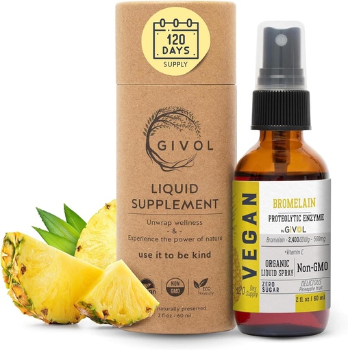 [BRSRMZQZBV5RQYL3] Organic Raw Bromelain Mist-Liquid Pineapple Extract - Enhanced Potency 500mg, for Kids & Adults - for Digestive Health, Inflammatory Response, and Healing - Non-GMO - 60ml 120 Day Supply