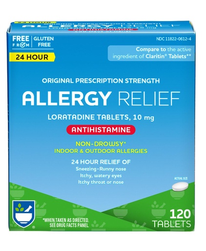 [BRSWIYLZBMCAKAIZ] Rite Aid 24 Hour Loratadine 10 mg Allergy Relief Tablets, 10mg - 120 Count | Non-Drowsy Allergy Pills, Medicine